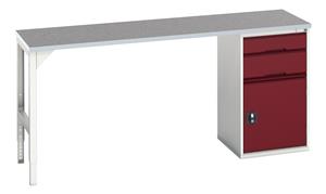 16921962.** verso pedestal bench with 2 drawers/cbd 525W cab & lino top. WxDxH: 2000x600x930mm. RAL 7035/5010 or selected